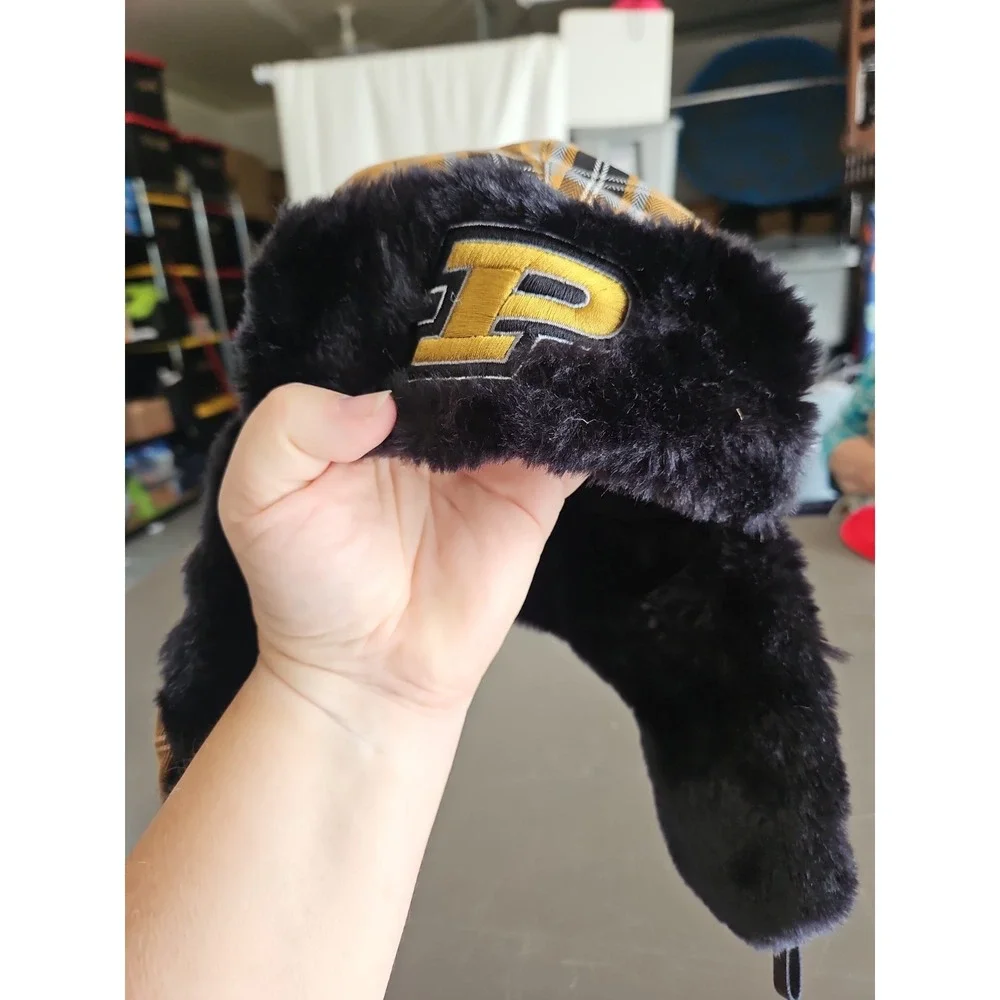 Purdue Boilermakers Trapper Hat Top of the World Plaid Faux Fur Ear Flap NCAA...